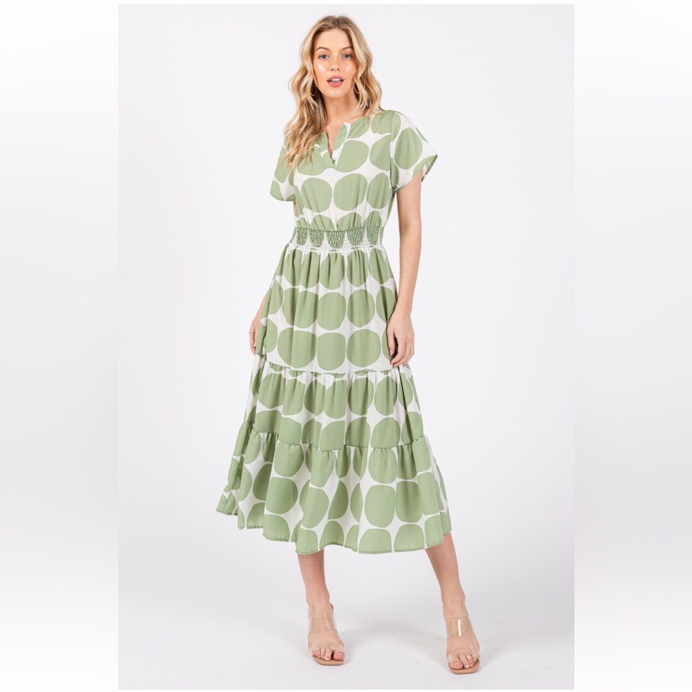 06 Fabulous Short Sleeve Polka Dot Midi Dress - Picture 2 of 4